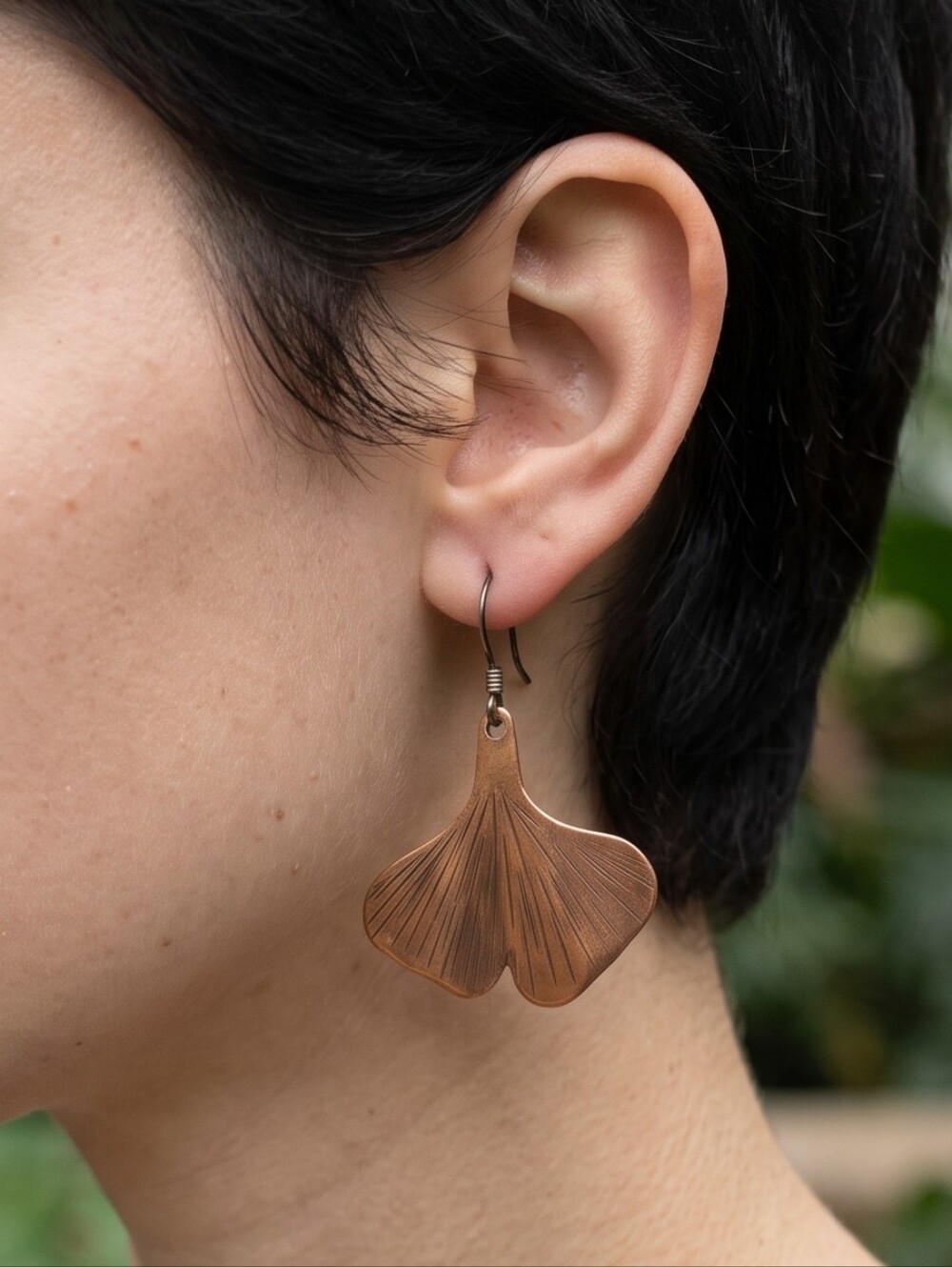 NWT Artisan Copper Ginkgo Leaf Dangle Earrings Boho Cottagecore Whimsygoth